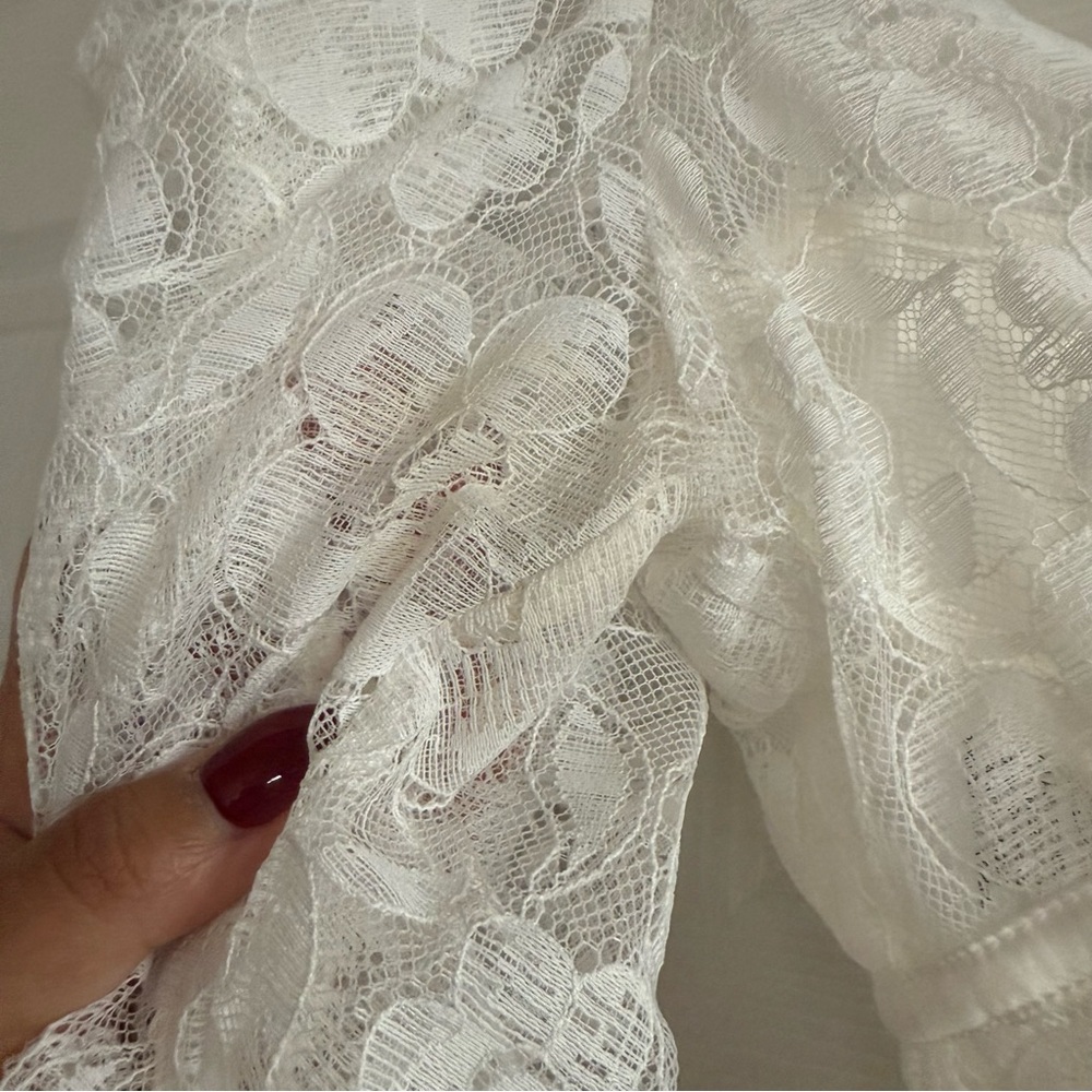 For Love And Lemons Lorena Cream Lace Puff Sleeve Blouse - Picture 5 of 9